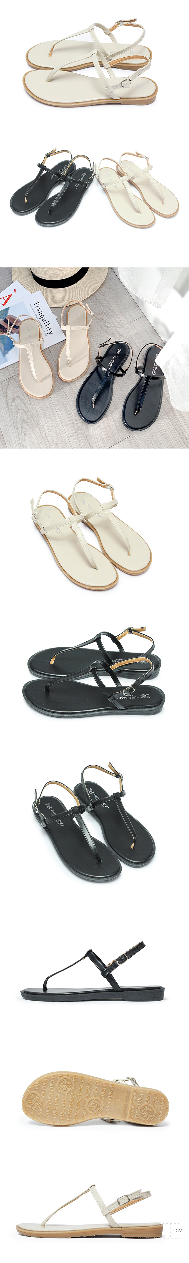 【富發牌】韓系氣質T字細帶涼鞋-黑/杏1MKM35