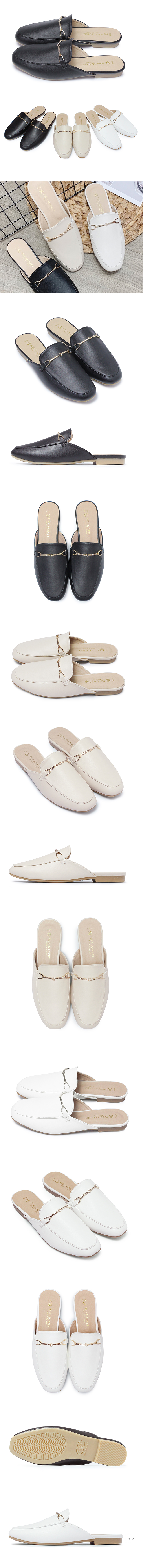 【富發牌】英倫時尚馬銜扣平底穆勒鞋-黑/白/杏1PE66