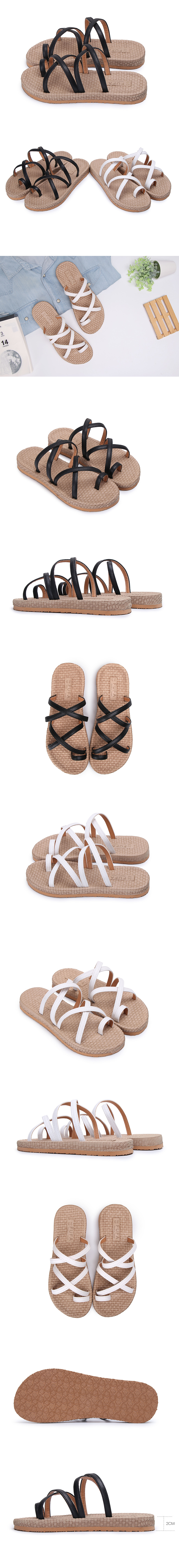 【富發牌】仙女風仿草編拖鞋-黑/白1PL77